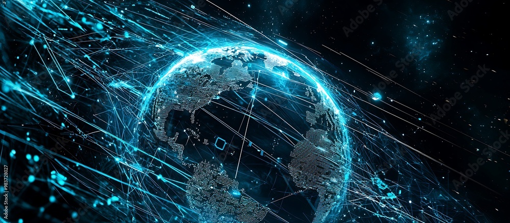 Wall mural global network digital visualization encapsulating earth.