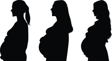 silhouette pregnant women side view portrait on transparent background