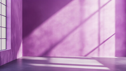Bright purple interior space with natural light casting shadows in a modern room