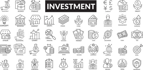 Investment stroke line editable vector icon.  investment, finance, growth, business, financial, profit, money, success, market, stock, economy, analysis, currency, management, chart icon design.