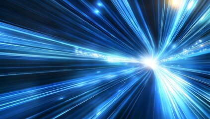 Abstract blue light speed lines background with a blur effect, a futuristic technology concept