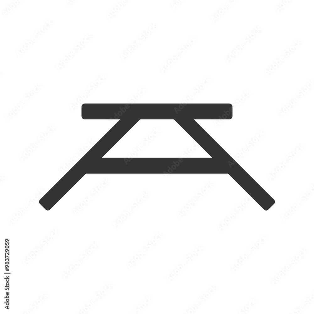 Poster minimalist black picnic table icon on white background. black icon representing a picnic table, isol