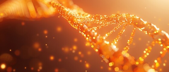 Glowing Orange DNA Strand, A mysterious and vibrant representation of life’s fundamental building block, radiating energy and wonder in a captivating visual display.