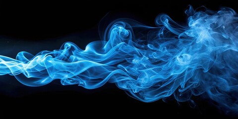 Bright blue smoke swirling elegantly on a black background, blue, smoke, abstract, colorful, vibrant, isolated, dynamic
