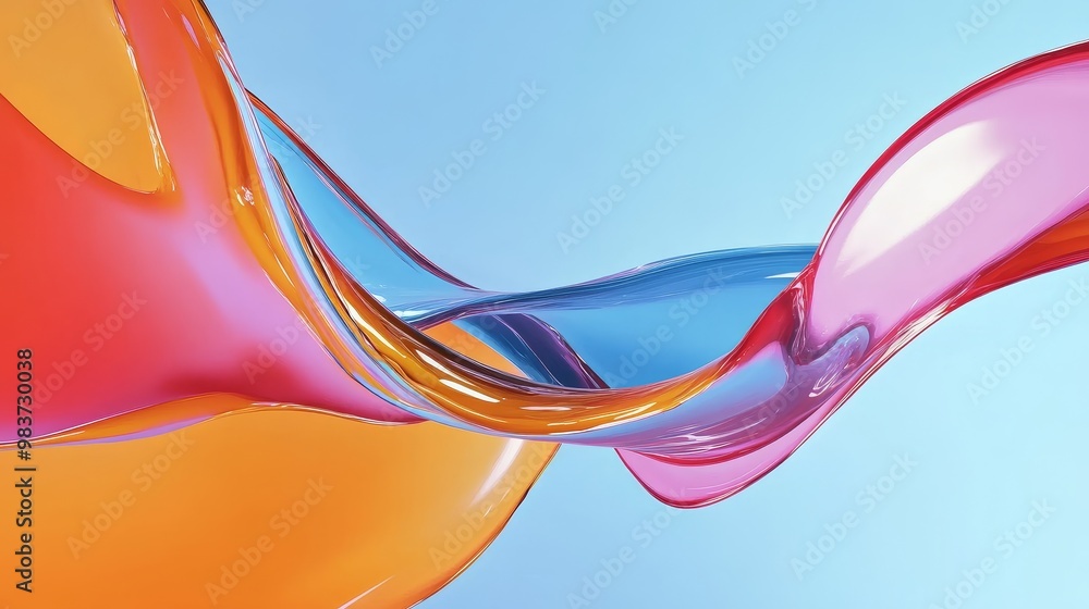 Poster abstract artwork showcasing vibrant waves of colorful liquid flowing and blending in a dynamic compo