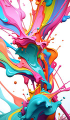 An abstract splash of colorful liquid paint swirling and mixing together, with dynamic shapes and vibrant hues, set against a plain white background for a bold mobile wallpaper.