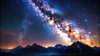 Milky Way over serene mountains under vibrant starry sky, Milky Way, mountains, night, serene, sky, stars, nature, landscape