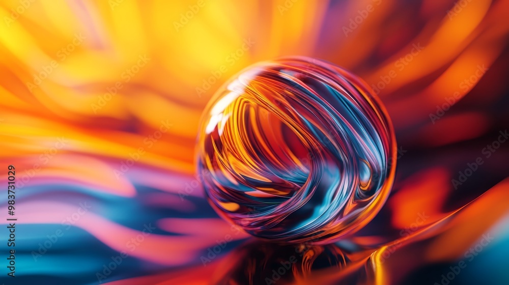 Poster an abstract sphere of color and light, capturing the essence of fluidity, movement, and energy. the 