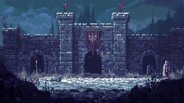 Pixel art of old battle stadium dungeon background battle scene in rpg old school retro bits, bits game style. Pixel Art. Illustration
