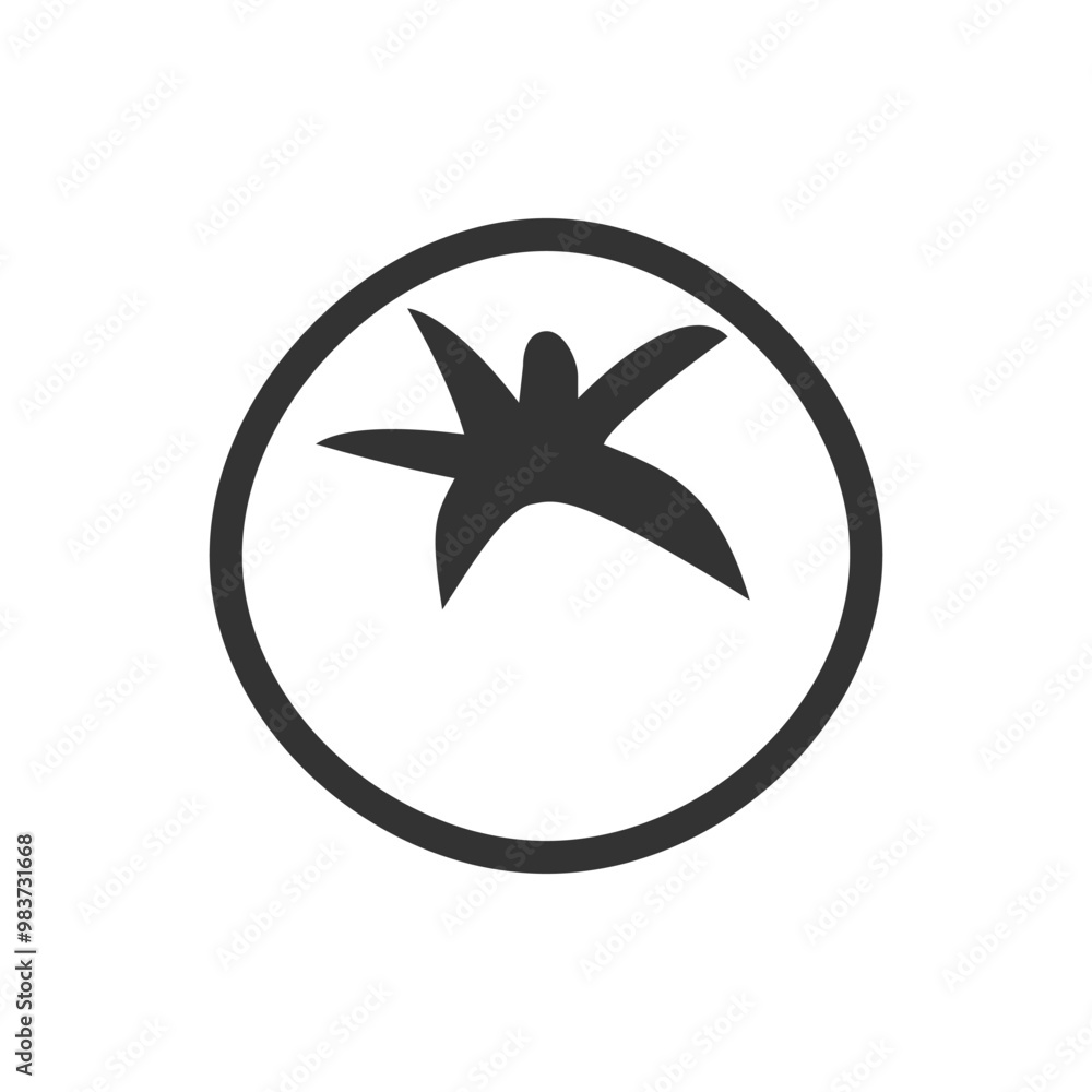 Poster tomato icon in circular outline design. simple monochrome icon of a tomato with a leaf inside a circ