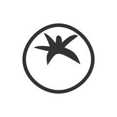 Tomato Icon in Circular Outline Design. Simple monochrome icon of a tomato with a leaf inside a circular outline. Ideal for use in applications related to gardening, cooking, or food industries.