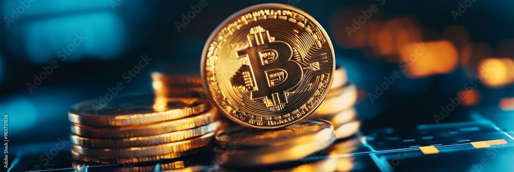 Poster bitcoin security: protecting your digital assets. a golden bitcoin coin stands tall, symbolizing sec