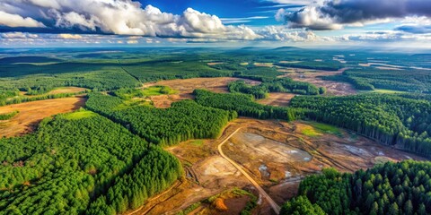 Obraz premium Aerial shot of human impact on US landscape from above showing deforestation and pollution, environmental