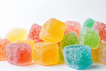 Colorful gummy candies on a white background 