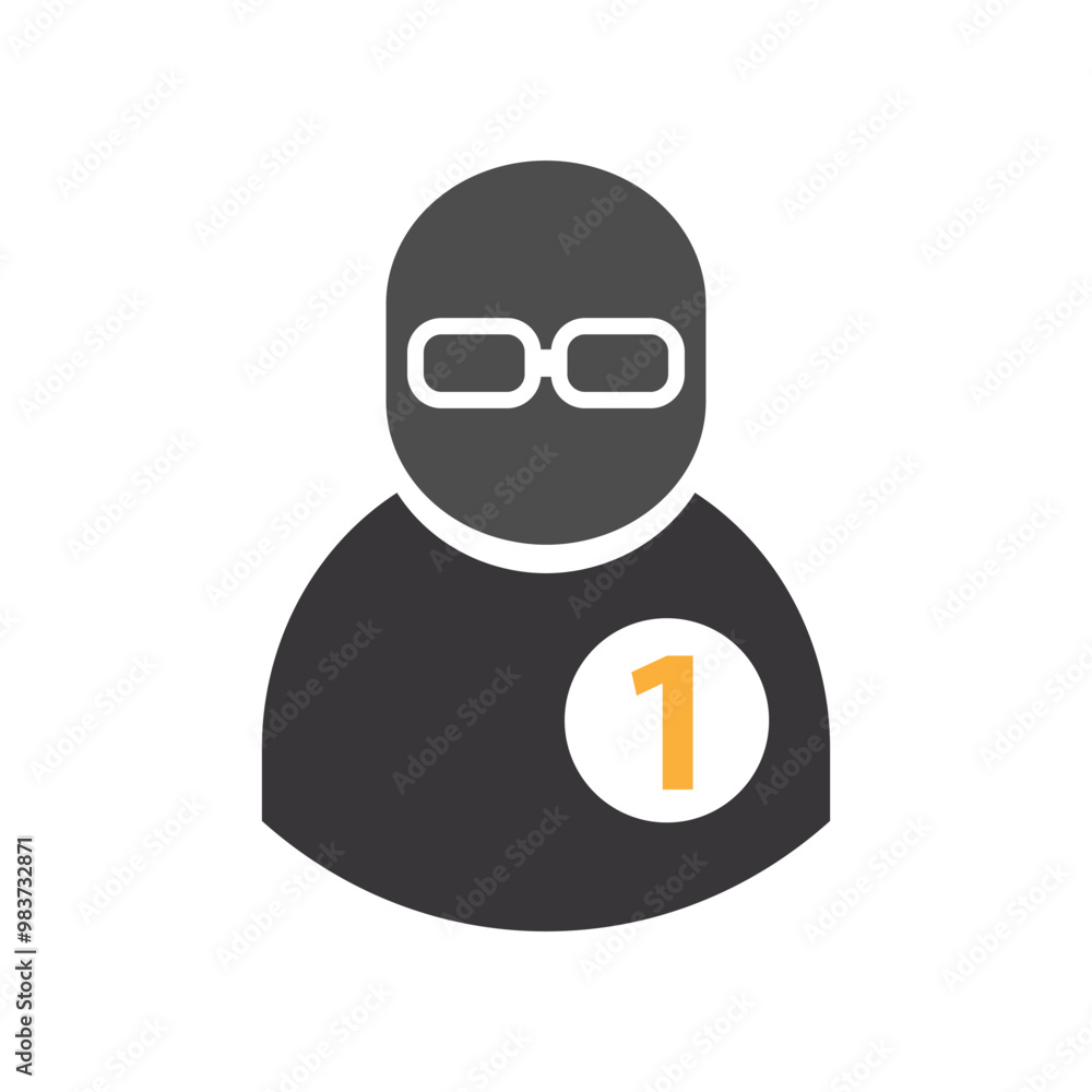 Aufkleber avatar icon with glasses and number one badge. simple avatar icon in gray, featuring a person with g