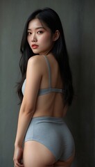 Fototapeta premium Woman in gray lingerie posing confidently