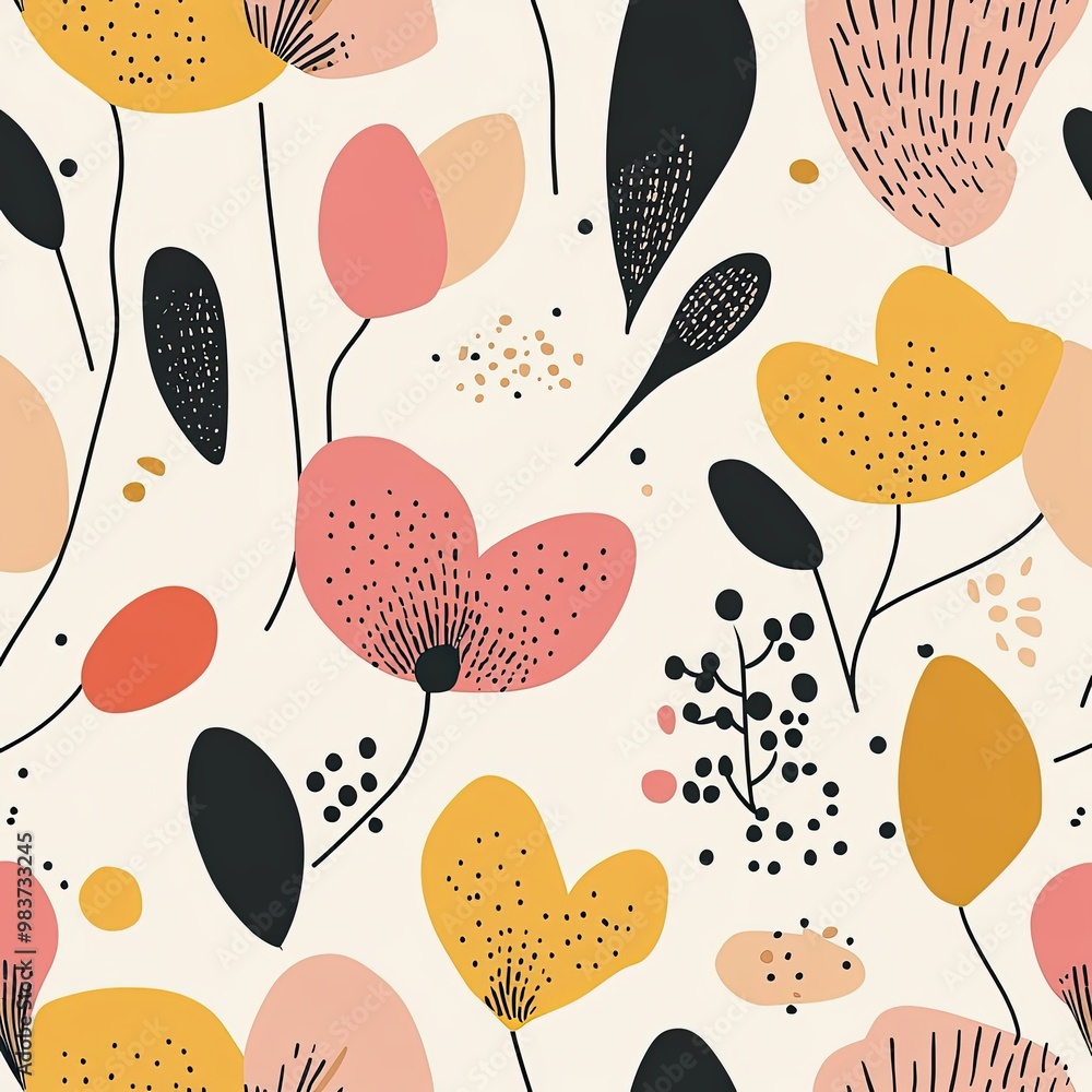 Poster abstract floral pattern with simplified botanical shapes for artistic design