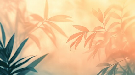 Abstract composition with blurred silhouettes of leaves in warm tones for artistic design
