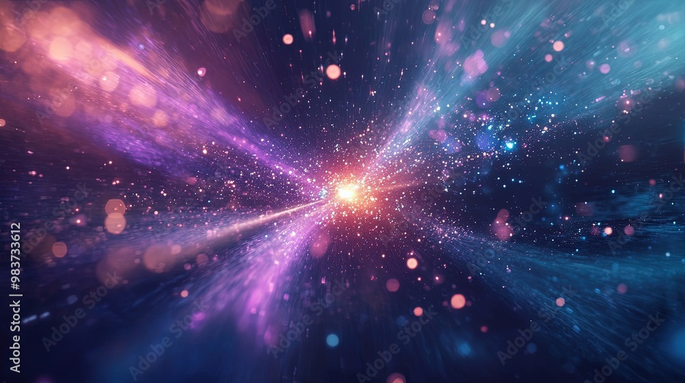 Poster abstract cosmic energy burst with pulsating glow and radiant light patterns