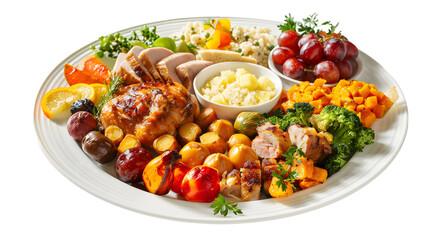 Festive Thanksgiving Dinner Plate with Delicious Food Selections , Transparent Background