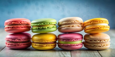 Elegant and colorful macaron food photography showcasing beautifully presented desserts, macaron, dessert, food