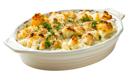 Gourmet Vegetarian Dish: Spicy Cauliflower Gratin with Crunchy Topping , Transparent Background