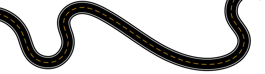 Horizontal asphalt road template. Winding road. Journey traffic curved highway. Seamless highway marking Isolated on background. Straight and winding road road. vector illustration