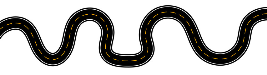 Horizontal asphalt road template. Winding road. Journey traffic curved highway. Seamless highway marking Isolated on background. Straight and winding road road. vector illustration