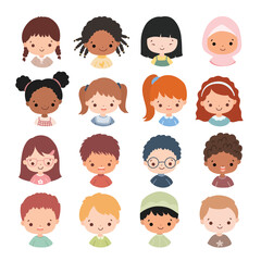 Doodle Set of Kids Face Characters