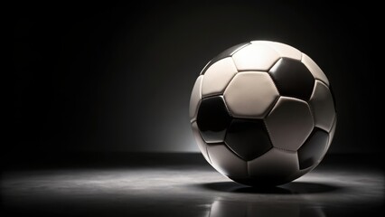 Naklejka premium Soccer ball on black background, soccer, sports, football, black, isolated, shiny, competition, game, round