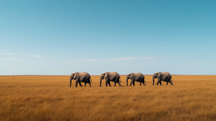 Obraz premium Elephant Herd Crossing the Plains During a Safari