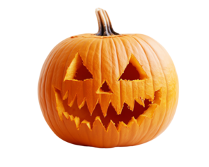 A spooky carved pumpkin with a jagged grin, perfect for Halloween decorations and festive autumn celebrations, Transparent background.