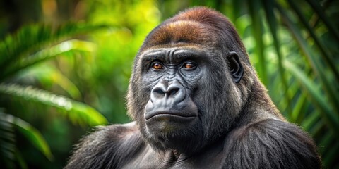Fototapeta premium Majestic gorilla in natural habitat, gorilla, wildlife, animal, mammal, nature, jungle, strength, powerful, ape, primate