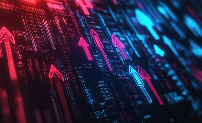 Fototapeta premium Neon Arrows on Digital Screen