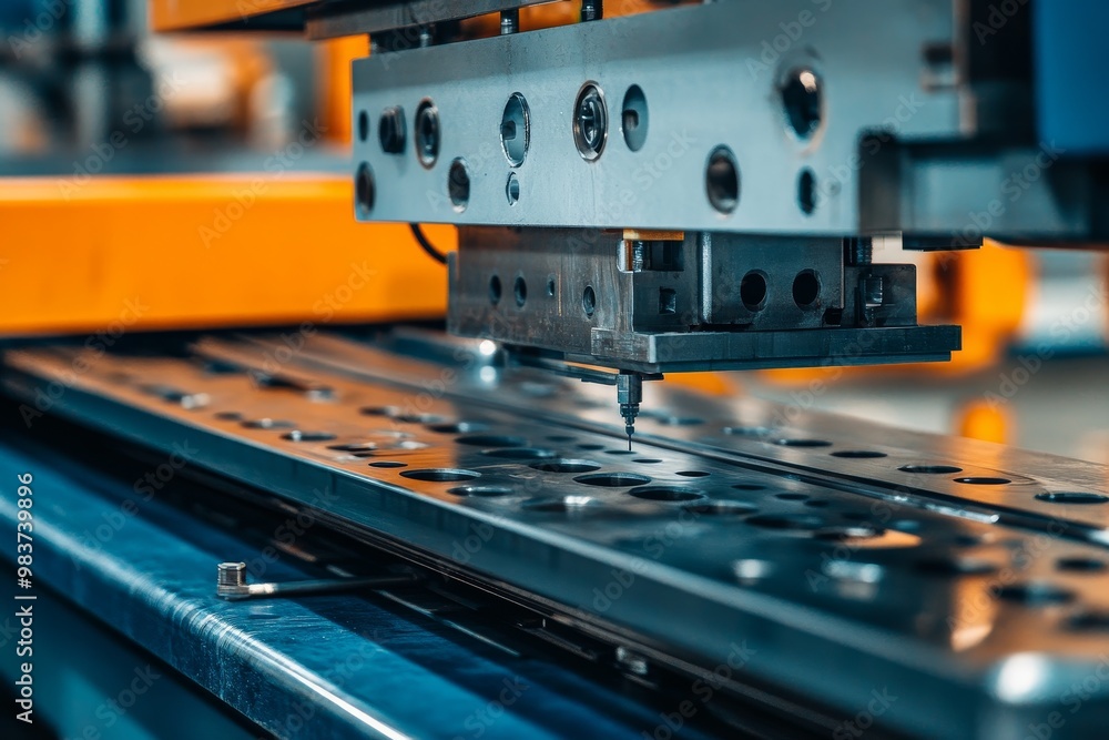 Poster industrial punching machine: precision and automation in metalworking. this close-up image showcases