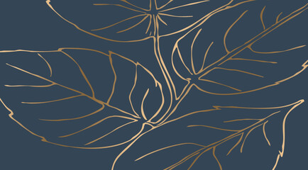 Luxurious golden botanical background. Printable wallpapers, covers, wall art, greeting card, wedding cards, invitations.