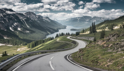 Fototapeta premium Asphalt road in Alp mountains. Road trip concept. Beautiful landscape.