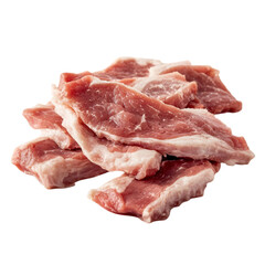 Raw diced chicken for cooking on white and transparent background. PNG cutout.