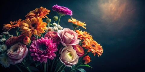 Beautiful flowers contrasted against a dark background, flowers, beautiful, contrast, dark, background, vibrant, colorful