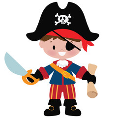 Funny pirate  captain boy  vector cartoon illustration