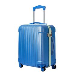 A suitcase with wheels and a handle on transparent and white background. PNG cutout.