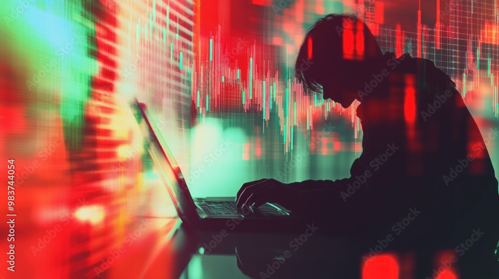 Poster silhouette of a hacker working on a laptop