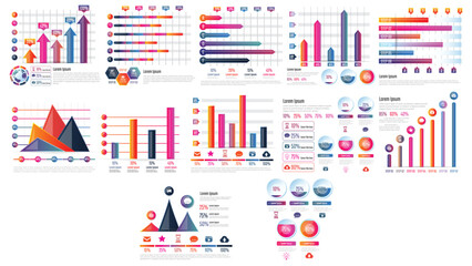 Obraz premium Infographic Chart Visualization Editable Template. Containing data, diagram, analytics, report, info, flow, map, dasboard and more. Editable stroke. Vector Illustration