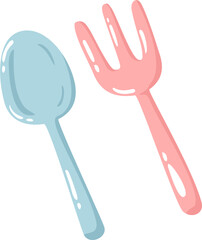 Cute spoon and fork cartoon illustration
