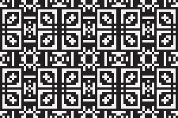 Vector monochrome ornamental pattern in ethnic style. Traditional folk motif. Abstract geometric seamless texture with floral shapes, grid,