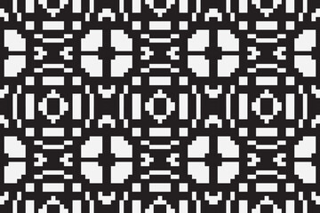 Vector monochrome ornamental pattern in ethnic style. Traditional folk motif. Abstract geometric seamless texture with floral shapes, grid,