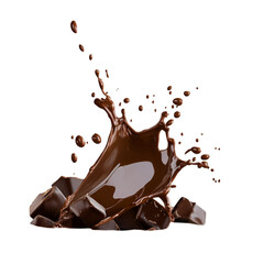 A close up of a chocolate sauce dripping with a white and transparent background. PNG cutout.