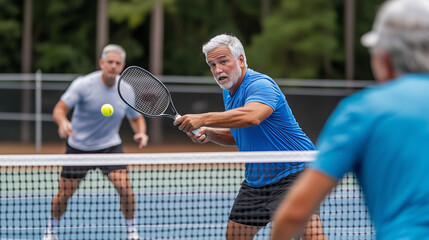 Doubles Pickleball Game with Intense Rally