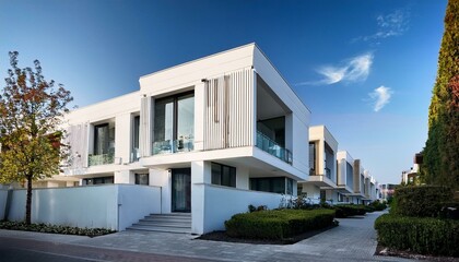 Fototapeta premium White contemporary townhouse architecture building city.