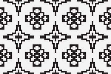 Vector monochrome ornamental pattern in ethnic style. Traditional folk motif. Abstract geometric seamless texture with floral shapes, grid,